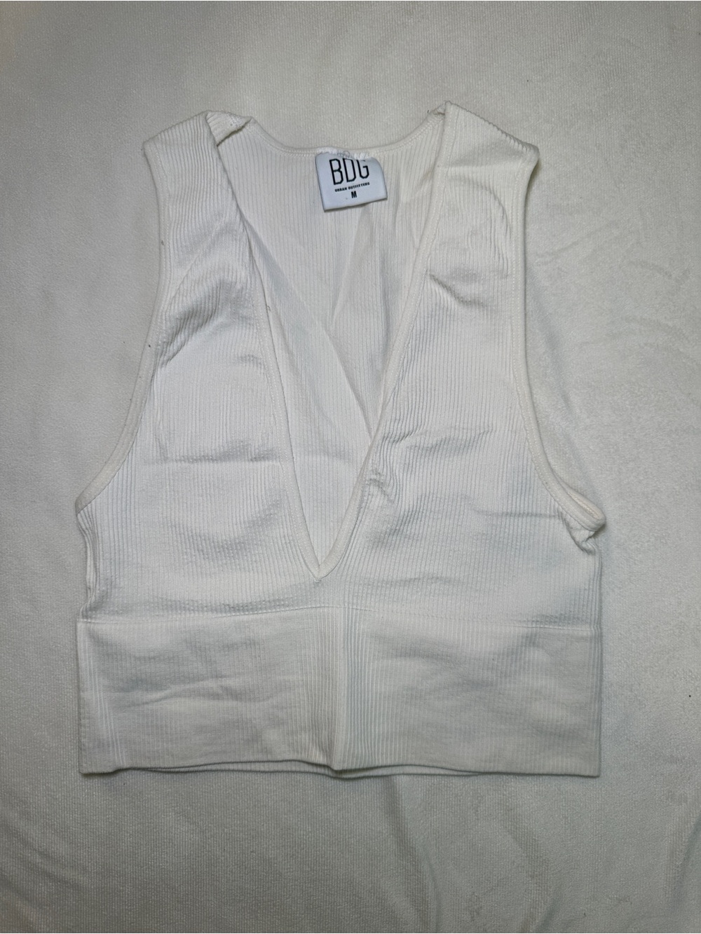 BDG Urban Outfitters White Ribbed Deep V Crop Top Size Medium